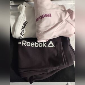 Reebok Lilac & White Pullovers Both (S) with Purple Leggings (S) Gently Used